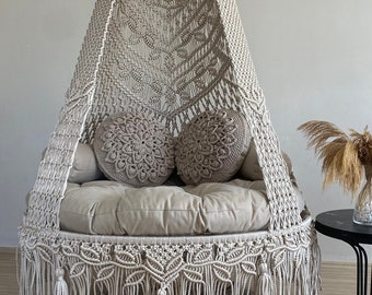 Cotton Macrame Hanging Swing For Patio | Swing For Adults and Children To Read Books Comfortably | Macrame Chair For Indoor and Outdoor