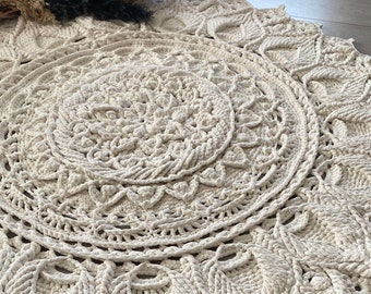 Crochet Round Rug, Knitted Carpet Rug, Macrame Rug, Hand knitted rug,  Beige Rug, Bath Mat, Home Decor, House Gift, washable rug