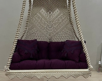 Macrame Hammock Swing Chair for a Relaxing Corner, Naturel Macrame Hanging Chair, İndoor Hanging Cotton Macrame Chair, Modern Macrame Swing