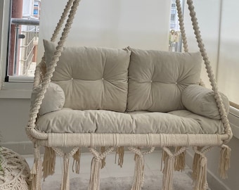 Macrame Hammock Chair, Large Macrame Round Swing, Hanging Cotton Macrame Hammock Chair, Macrame Swing Chair, Macrame handmade Swing