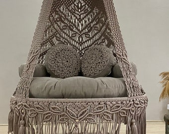 Cotton Macrame Hanging Swing For Patio | Swing For Adults and Children To Read Books Comfortably | Macrame Chair For Indoor and Outdoor