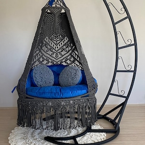 New Creation Black Macrame Swing,Hanging Chair, Patio Double Hammock Swing, Housewarming gift, Macrame Home Decor,Garden Swing,Balcony Swing