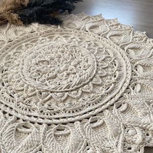 Crochet Round Rug, Knitted Carpet Rug, Macrame Rug, Hand knitted rug,  Beige Rug, Bath Mat, Home Decor, House Gift, washable rug