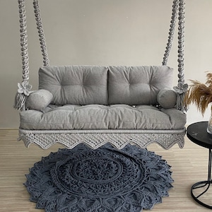 Gray Large Macrame Swing For Garden and Home, Hanging Cotton Macrame Hammock Chair, Macrame Swing Chair, Macrame handmade Swing