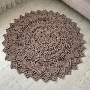 Crochet Round Rug, Knitted Carpet Rug, Macrame Rug, Hand knitted rug,  Beige Rug, Bath Mat, Home Decor, House Gift, washable rug