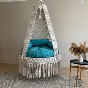 Cotton Macrame Swing, Hanging Chair, Hängesessel, Swing Chair, Macrame Rocking Swing Chair, hanging chair indoor, chair hanging indoor