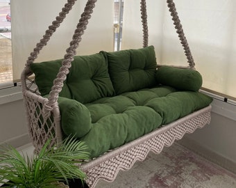 Macrame Large Bed Swing Chair, Porch Swing, Rocking Bed Swing, Hanging Porch Swing, Balcony Swing, Farmhouse Swing, Garden Swing,Porch Bench
