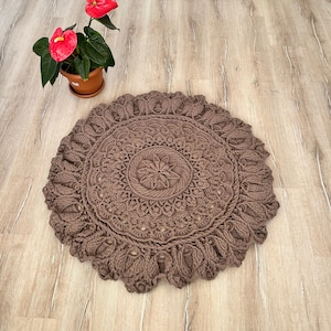 Knitted Carpet, Round Crochet Rug, Macrame Knitted Rug, Rug Circle Knitted Carpet, Home Decoration Home Gift, Swing accessory, Bath Mat
