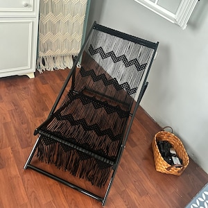 Macrame Deck Chair, Folding Sun Lounger, Macrame Chaise Lounge, Sunbed, Macrame Beach Lounger