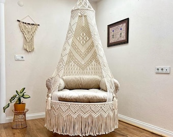 Hanging chair, Macrame swing, hängesessel, Swing chair, Macrame swing chair, hanging chair indoor,  hanging indoor hammock, christmas decor