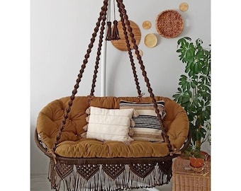 Silla hamaca de macramé, columpio redondo grande de macramé, silla hamaca colgante de macramé de algodón, silla columpio de macramé, columpio de macramé hecho a mano