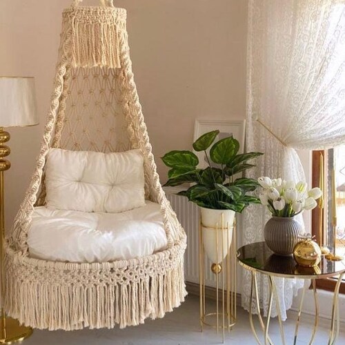 Macrame Hanging Chair Macrame Hammock Swing Macrame Round Etsy