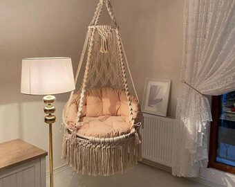 Macrame Swing, Macrame Hammock Chair, Macrame Round Swing, Hanging Cotto Macrame Hammock Chair, Macrame Swing Chair, Macrame handmade Swing