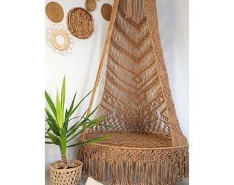 Macrame cotton swing, Hanging Chair, Hanging Cotton Macrame Hammock Chair, Macrame Swing Chair, Macrame handmade Swing, Brown Swing