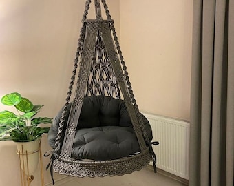 Macrame Hanging Chair, Macrame Porch rocking swing, Hammock Chair, Macrame Round Swing, Hanging Cotton Macrame Hammock Chair