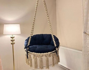 Silla colgante de macramé, columpio de macramé, columpio de interior, columpio de hamaca para exterior, silla hamaca, hamaca de macramé, columpio de hamaca