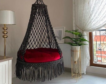 Columpio de macramé, silla hamaca, silla hamaca de macramé, silla colgante de macramé, silla columpio de macramé, silla hamaca de interior, silla de exterior
