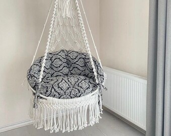Hamaca de macramé, hamaca de interior, hamaca colgante de macramé, columpio de interior, hamaca de dormitorio, columpio de porche