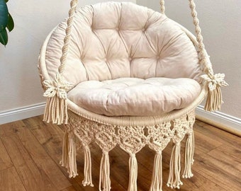Macrame Hammock Chair, Macrame Round Swing, Hanging Cotton Macrame Hammock Chair, Macrame Swing Chair, Macrame handmade Swing