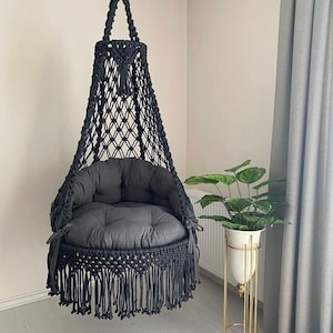 Macrame Hanging Chair, Macrame Porch rocking swing, Hammock Chair, Macrame Round Swing, Hanging Cotton Macrame Hammock Chair