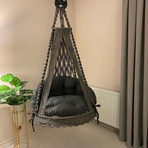 Macrame Hanging Chair, Macrame Porch rocking swing, Hammock Chair, Macrame Round Swing, Hanging Cotton Macrame Hammock Chair