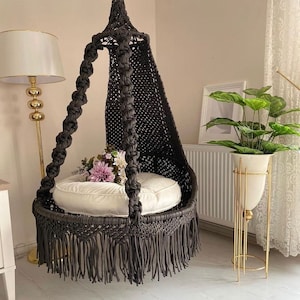 Large Macrame Hanging Chair, Macrame Porch rocking swing, Hammock Chair, Macrame Round Swing, Hanging Cotton Macrame Hammock Chair