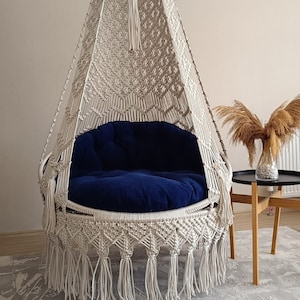 Cream Cotton Macrame Swing, Hanging Chair, Hängesessel, Swing Chair, Macrame Rocking Swing Chair, hanging chair indoor, chair hanging indoor
