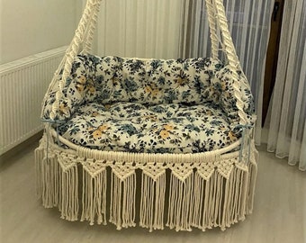 Silla hamaca colgante de macramé de algodón, hamaca grande de macramé, silla hamaca, silla columpio, silla columpio de macramé, silla colgante en el dormitorio,