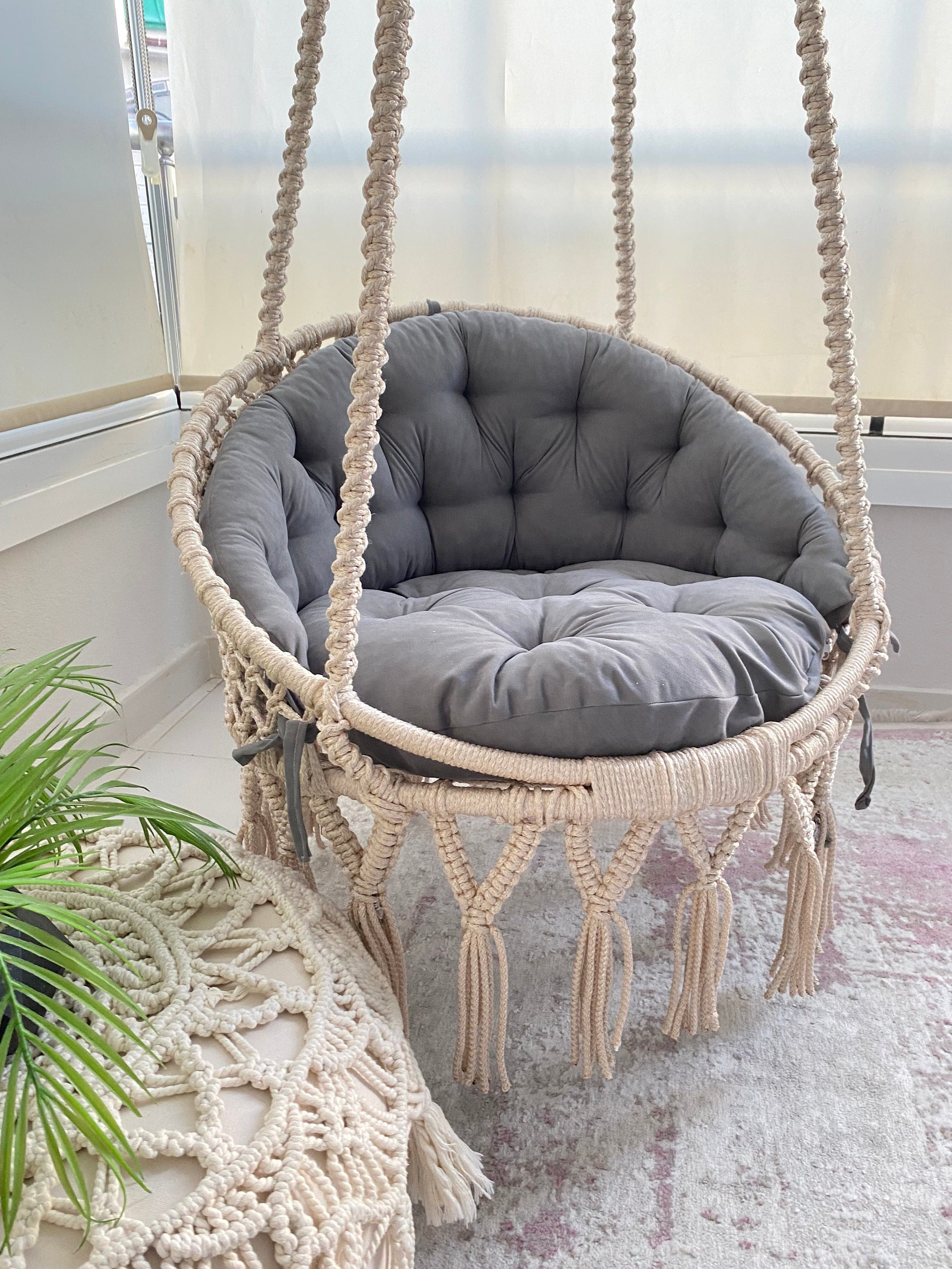 マクラメ ハンギング チェア、マクラメ ポーチ ロッキング スイング