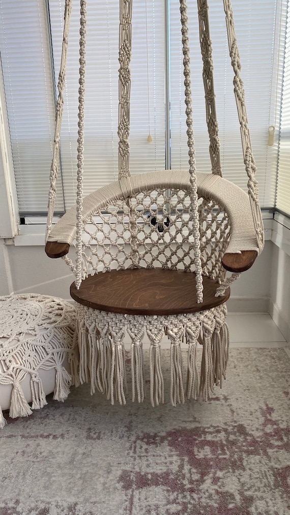 Cotton Macrame Wood Swing Hanging Chair Tree Swing Outdoor Indoor Swing Wedding Swing Boho Swing Rocking Chair Adult and Kid Chair Etsy