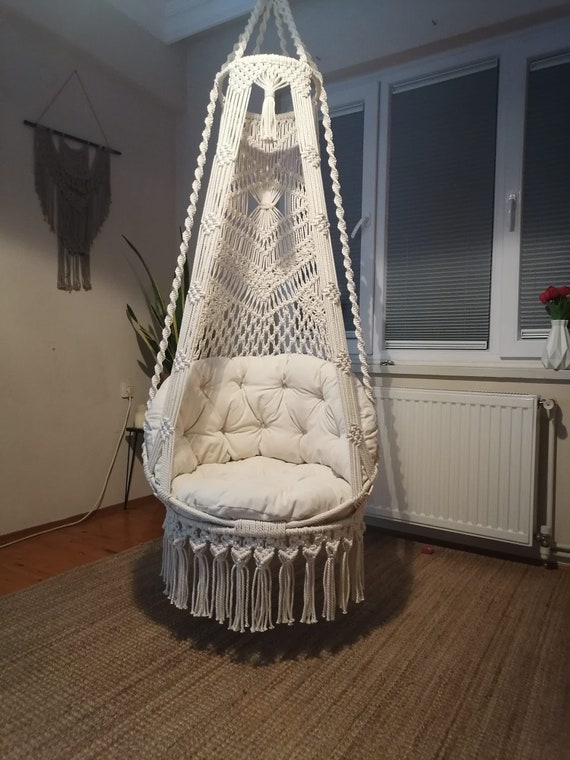 Macrame Hammock Swing Chair, Indoor hammock chair, Macrame Hanging chair, Outdoor swing, Bedroom hammock chair swing, Porch swing