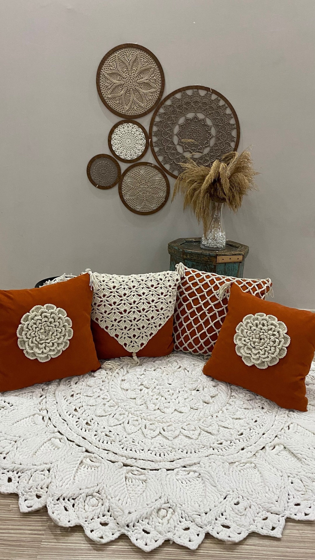 5 PCS Macrame Crochet Wall Decor, Boho Lace Set, Macrame Wall Art, Wall Decor for Boho Home ...