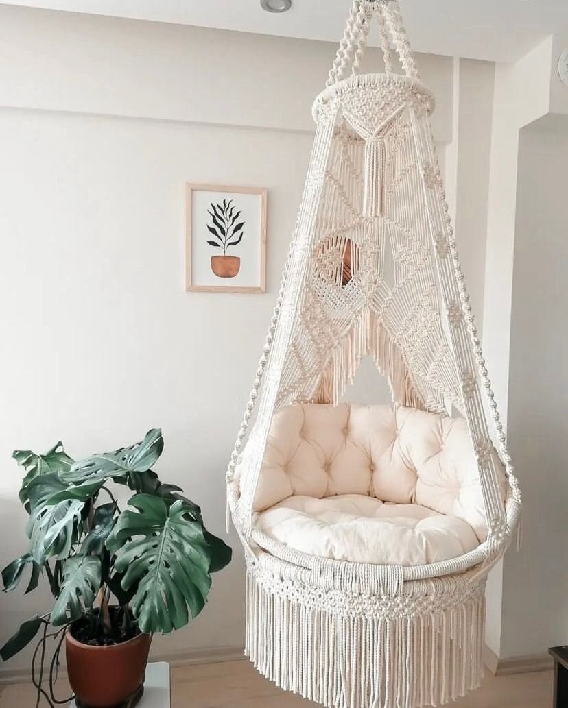 Macrame Swing, Macrame Hammock Chair, Macrame Round Swing, Hanging Cotto Macrame Hammock Chair, Macrame Swing Chair, Macrame handmade Swing