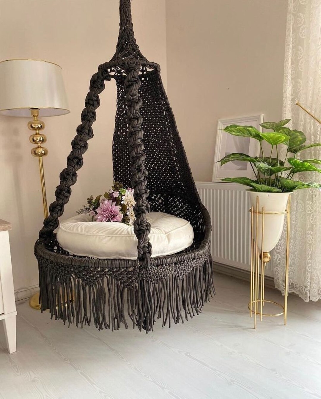 Large Macrame Hanging Chair Macrame Porch Rocking Swing Etsy