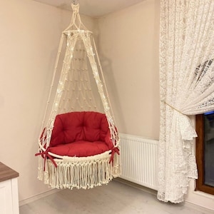Macrame Hammock Chair, Macrame Round Swing, Hanging Cotton Macrame Hammock Chair, Macrame Swing Chair, Macrame Hanging Chair
