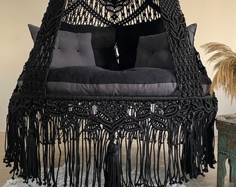 Black Macrame Swing, Hanging Chair, Hängesessel, Swing Chair, Rocking  Chair, Macrame Swing Chair, Hanging Chair Indoor, Outdoor Swing - Etsy