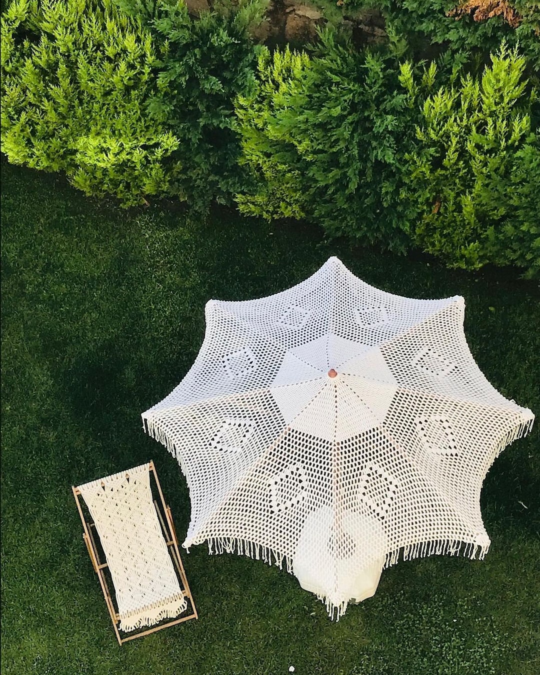 Macrame Umbrella Made of Beech Wood, Macrame Beach Umbrella, With