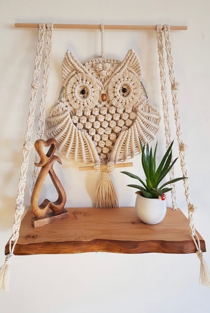 Macrame Wall Hanging Shelf Macrame Wall Shelves Wood Bead Etsy