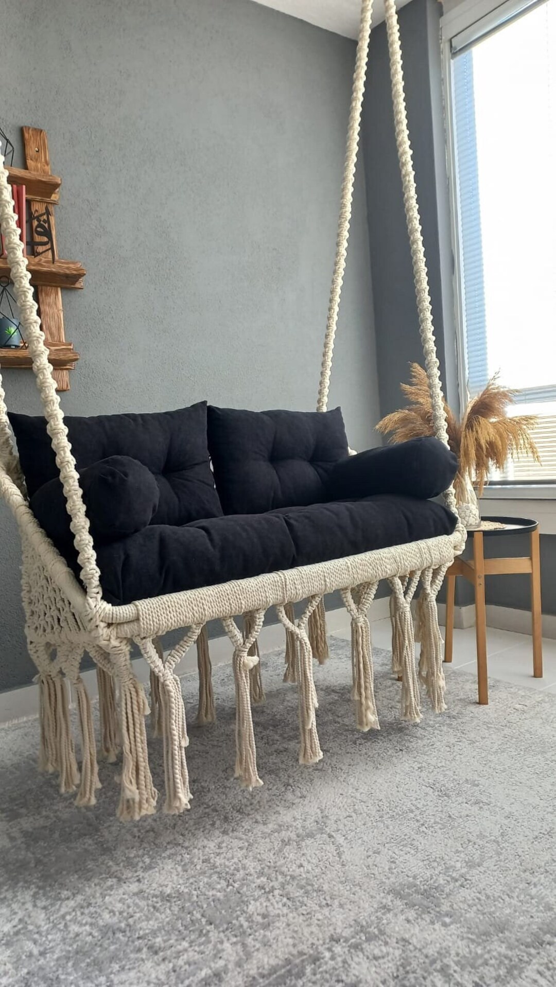 Macrame Hammock Chair, Large Macrame Rectangle Swing, Hanging Cotton ...
