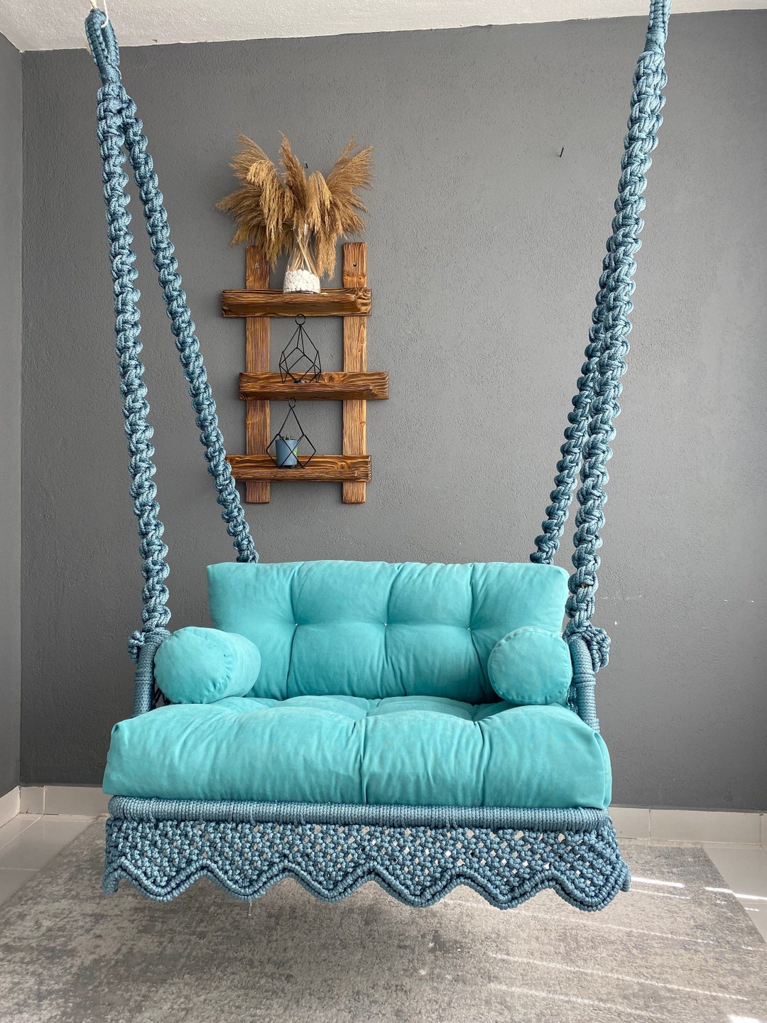 Macrame Hammock Chair, Large Macrame Round Swing, Hanging Cotton ...