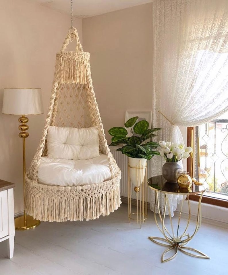 Macrame Swing Macrame Hammock Chair Macrame Round Swing Etsy