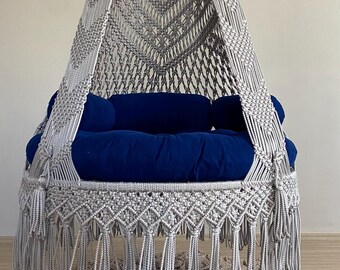Wall Hanging Cotton Macrame Swing: Boho Reading Nook Decor