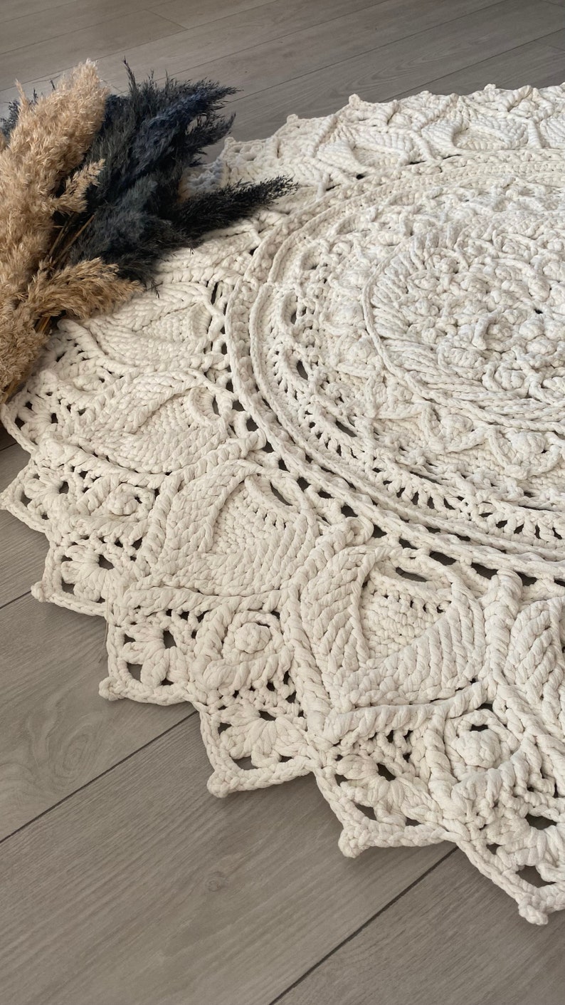 Round Rug Knitted Crochet Round Rug, Knitted Carpet Rug, Macrame Rug, Hand Knitted Rug ...