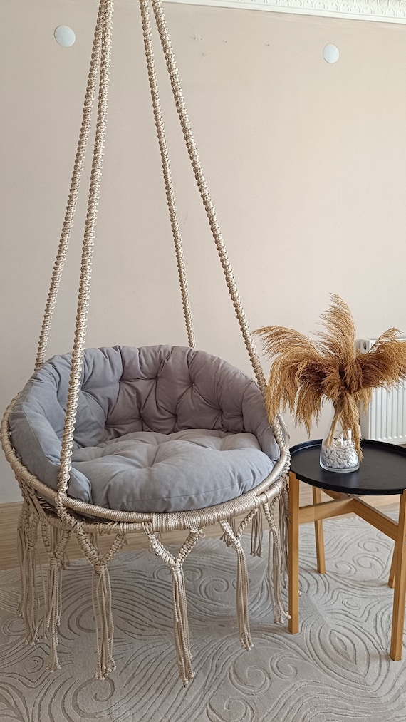 Macrame Hanging Chair, Macrame Porch rocking swing, Hammock Chair, Macrame Round Swing, Hanging Cotton Macrame Hammock Chair