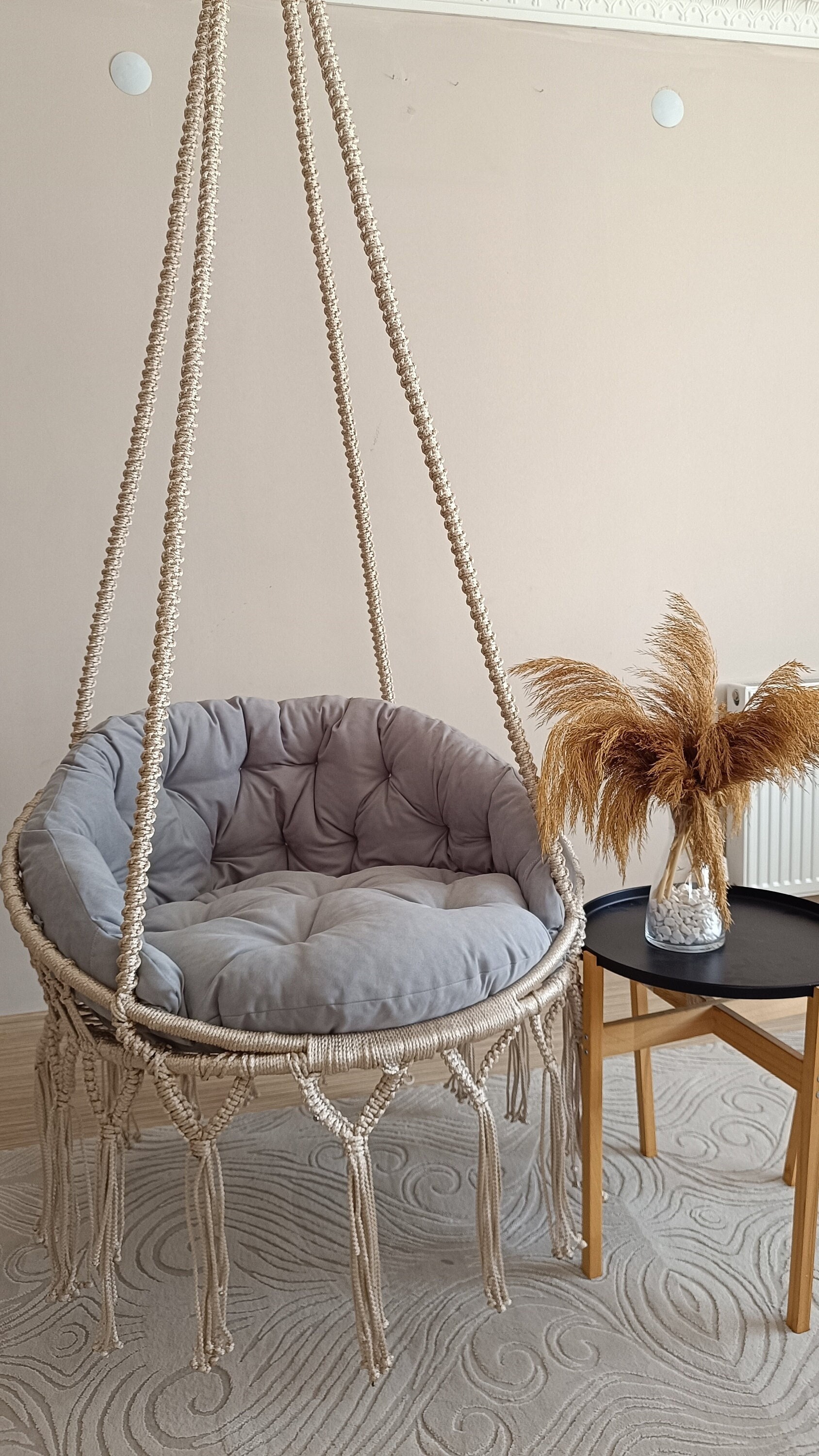 Macrame Hanging Chair, Macrame Porch rocking swing, Hammock Chair, Macrame Round Swing, Hanging Cotton Macrame Hammock Chair