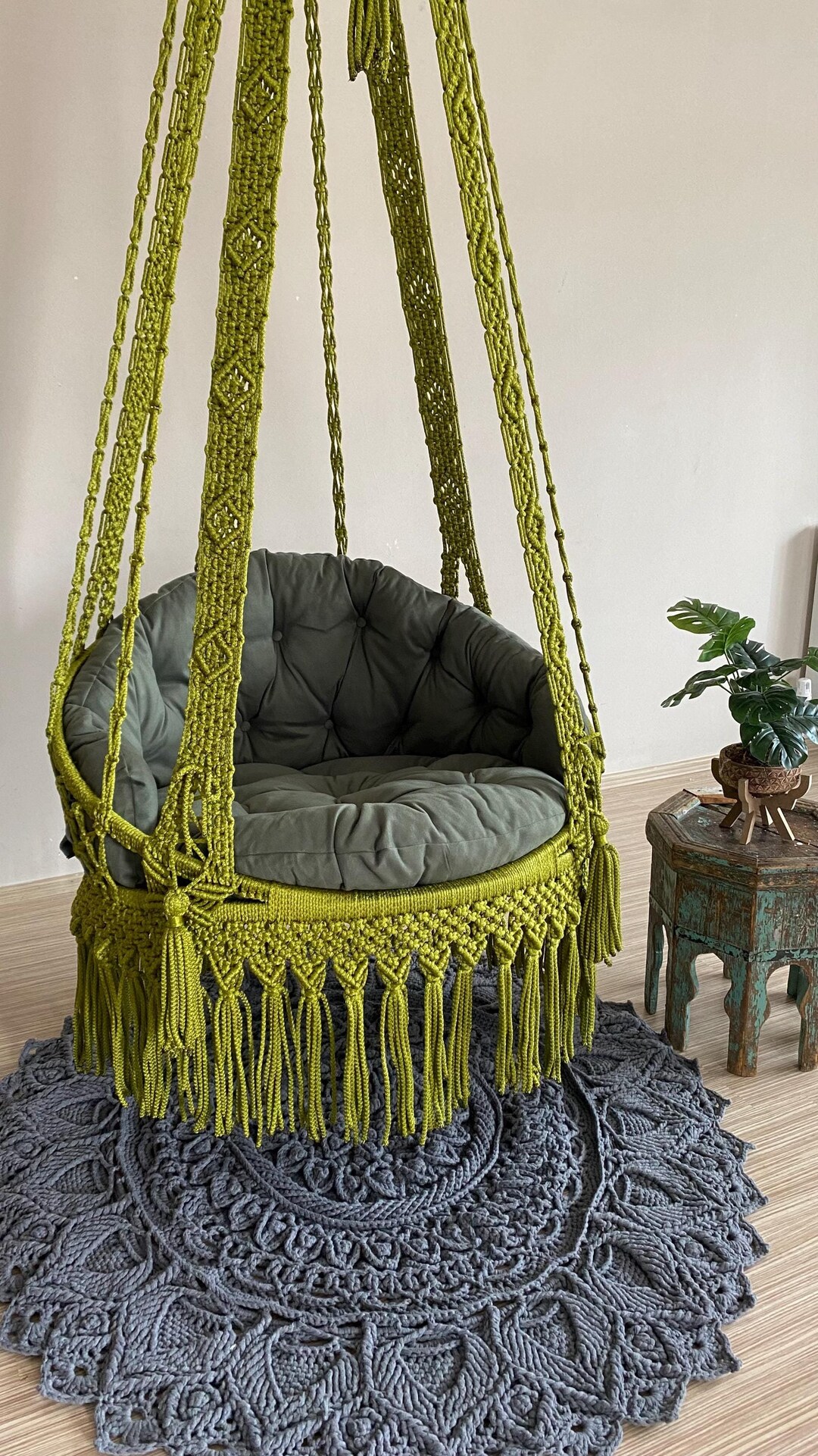 Grüner Makramee-Hängesessel: Boho Porch Swing - Etsy Schweiz