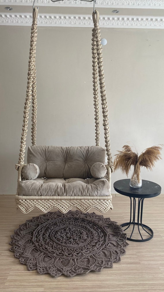 Macrame Hammock Chair, Large Macrame Round Swing, Hanging Cotton Macrame Hammock Chair, Macrame Swing Chair, Macrame handmade Swing