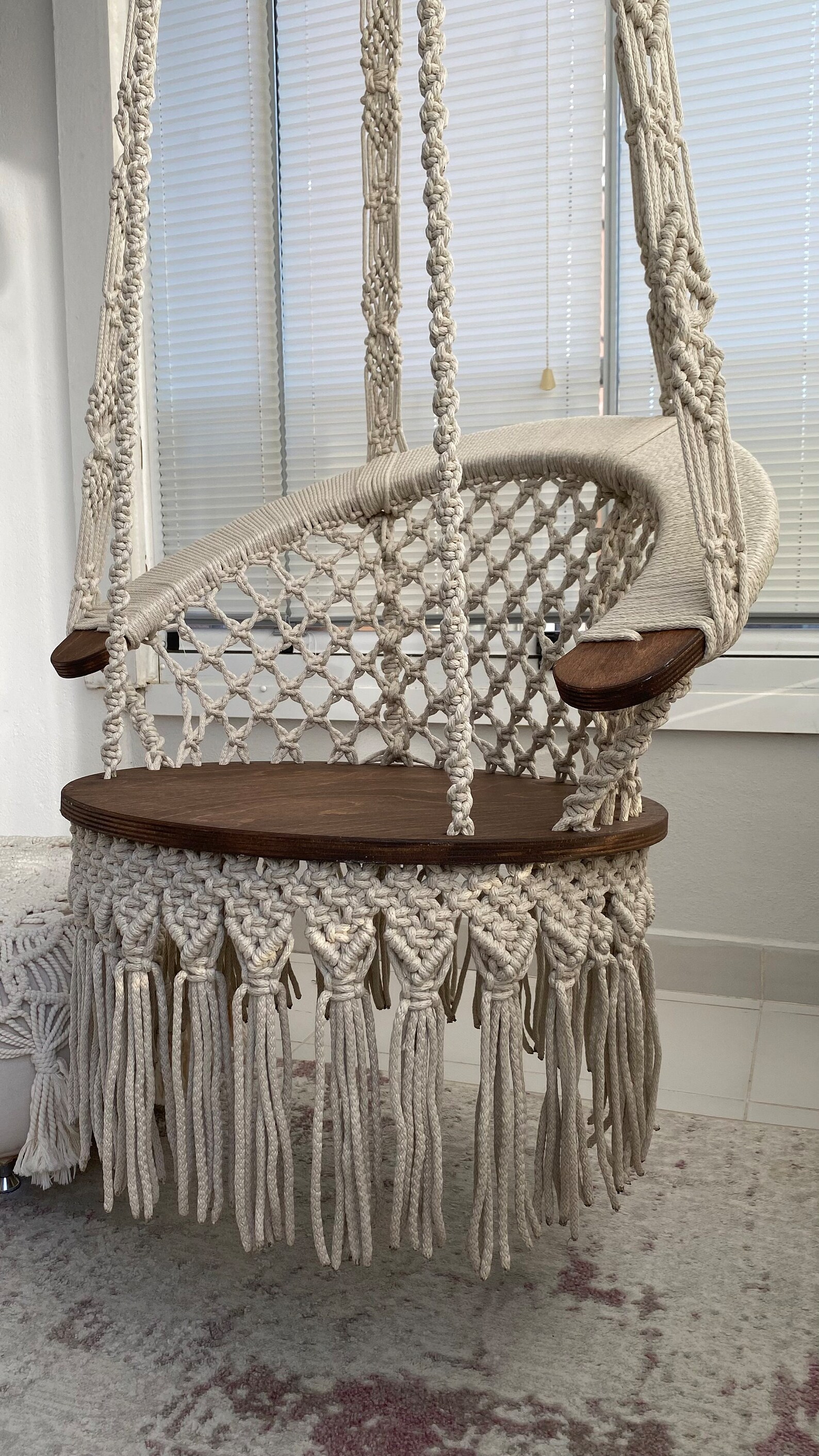 Cotton Macrame Wood Swing Hanging Chair Tree Swing Outdoor Etsy