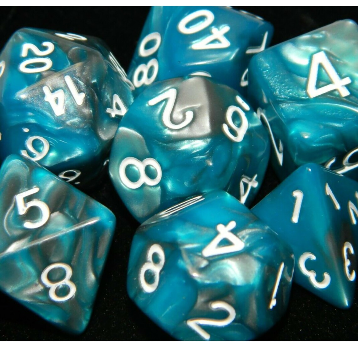 Handmade New 7 Piece Polyhedral Blue Steel Dice Set With Dice Bag