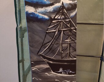Night Ship 30x10 Acrylic Painting on Canvas